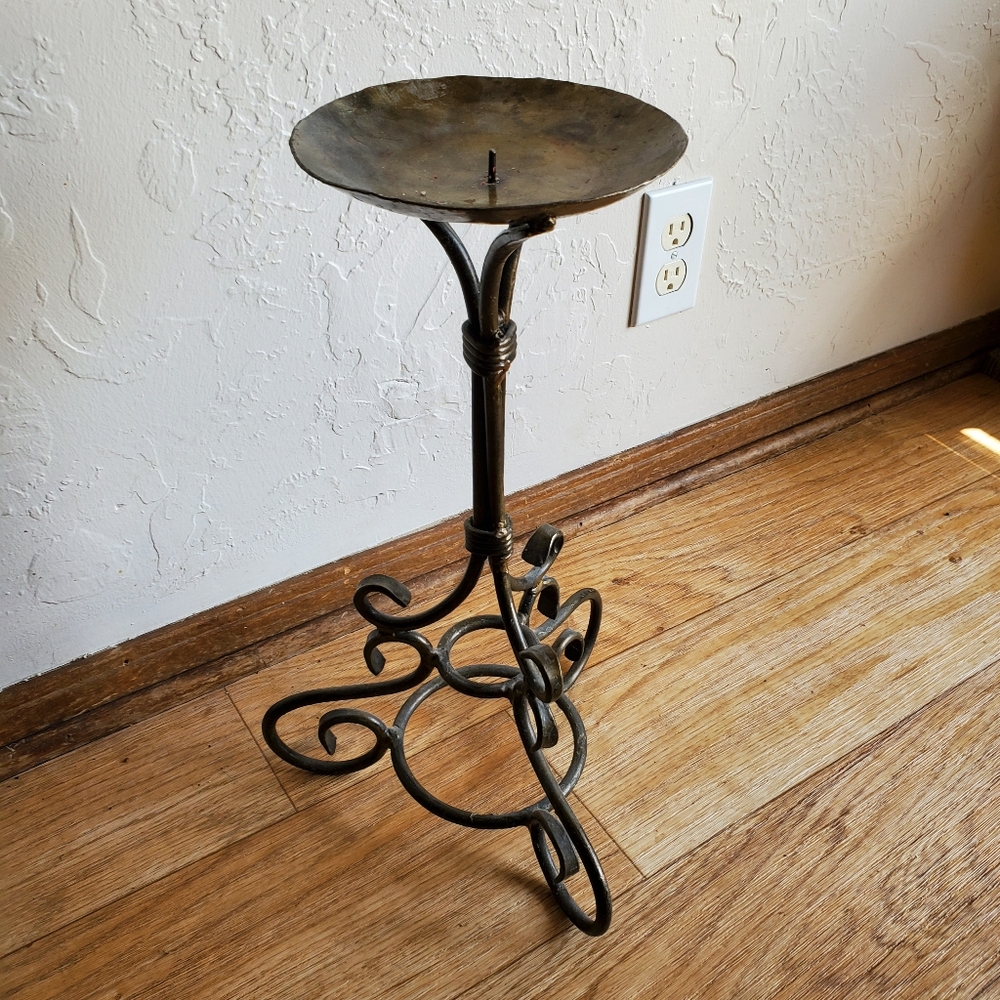 Tarnished Wrought Brass 18" Candle Stand